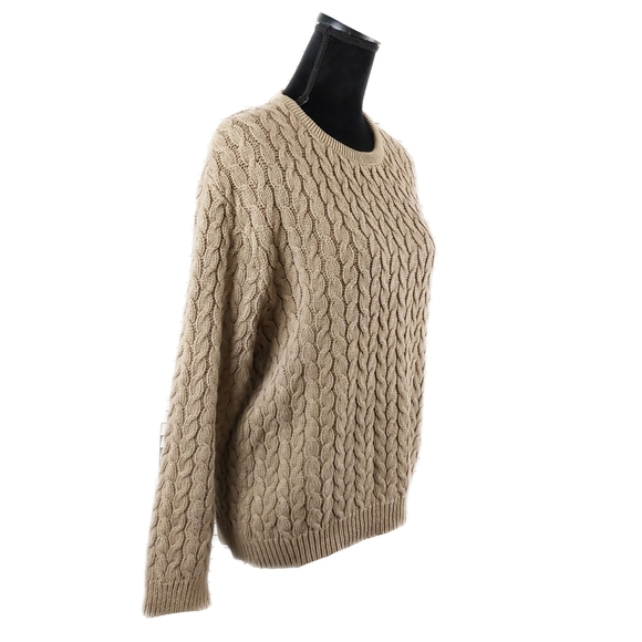 Talbots Womens M Taupe Tan Crew Neck Cotton Cable Sweater - Picture 2 of 6